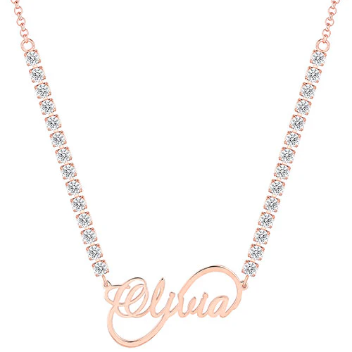 Infinity Script Name Plaque CZ Chain Necklace - Image 6