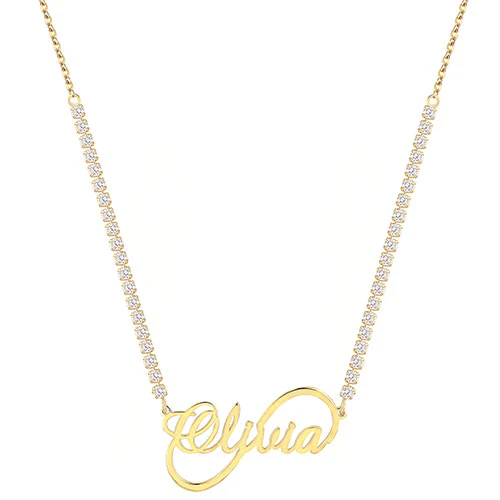 Infinity Script Name Plaque CZ Chain Necklace - Image 3