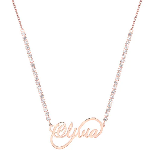 Infinity Script Name Plaque CZ Chain Necklace - Image 4