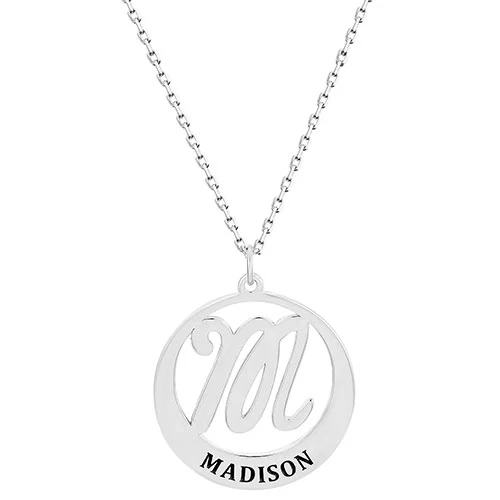 Initial and Engraved Name Tapered Disc Necklace - Image 2