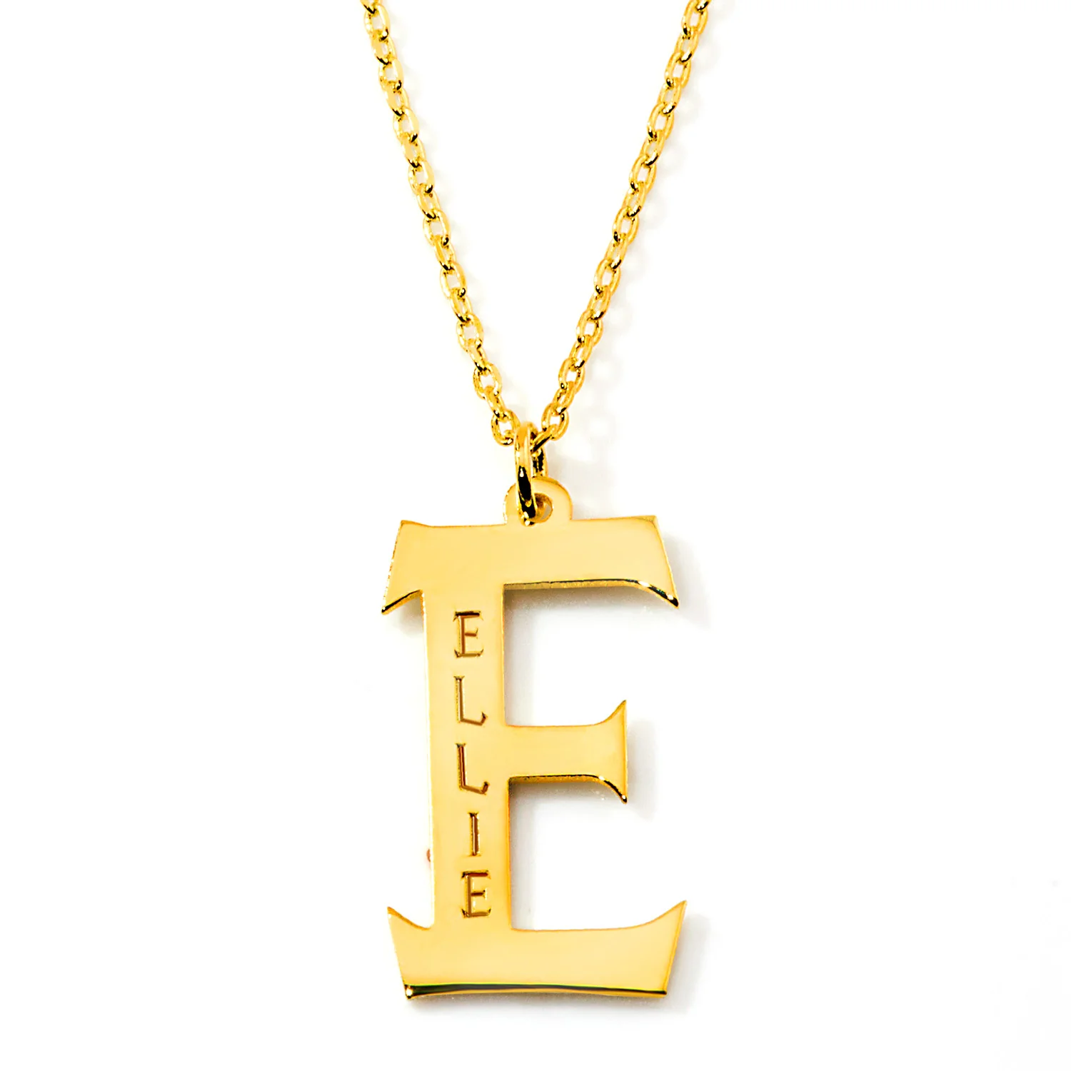 Initial with Engraved Name Necklace - Western Font Initial - Image 3