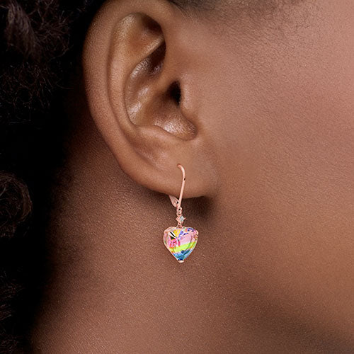 Iridescent Heart Stone with CZ Accent Drop Earrings - Image 10