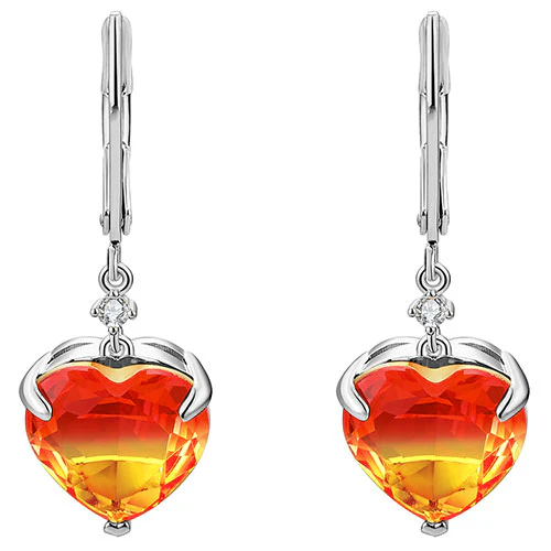 Iridescent Heart Stone with CZ Accent Drop Earrings - Image 3