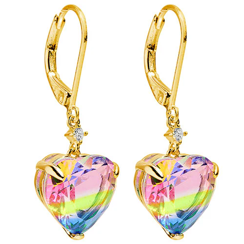 Iridescent Heart Stone with CZ Accent Drop Earrings - Image 5