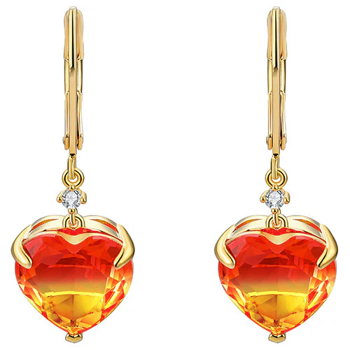 Iridescent Heart Stone with CZ Accent Drop Earrings - Image 6