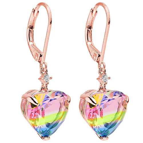 Iridescent Heart Stone with CZ Accent Drop Earrings - Image 8
