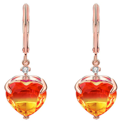 Iridescent Heart Stone with CZ Accent Drop Earrings - Image 9