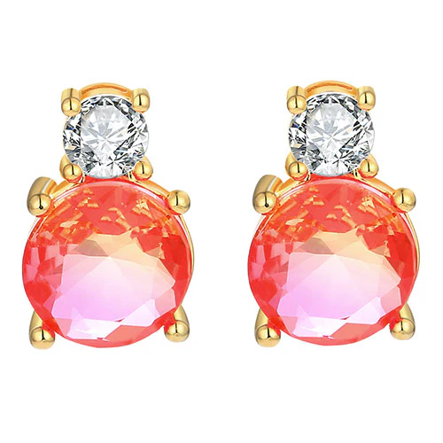 Iridescent Round Iridescent Stone with CZ Accent Button Earrings - Image 5