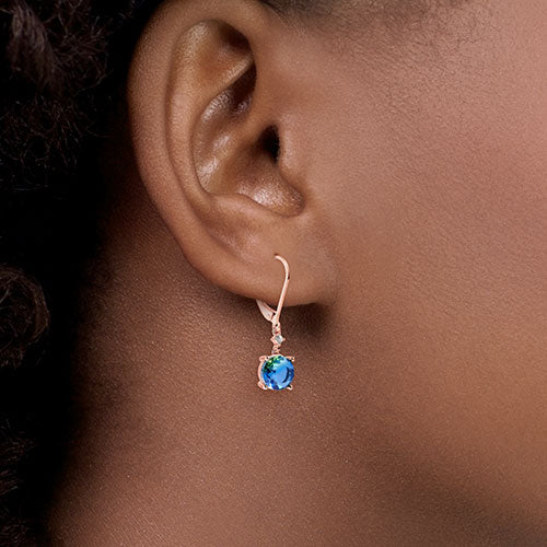 Iridescent Round Stone with CZ Accent Drop Earrings - Image 10