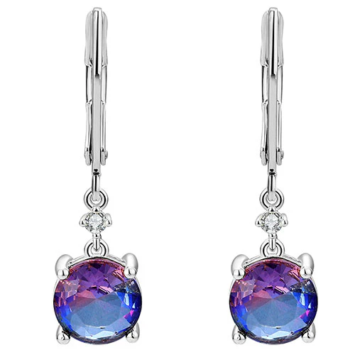 Iridescent Round Stone with CZ Accent Drop Earrings - Image 3