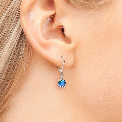 Iridescent Round Stone with CZ Accent Drop Earrings - Image 4