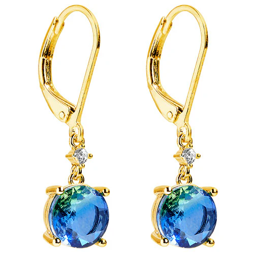 Iridescent Round Stone with CZ Accent Drop Earrings - Image 5