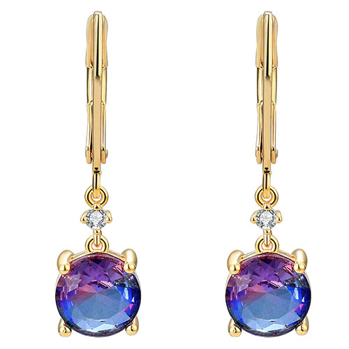 Iridescent Round Stone with CZ Accent Drop Earrings - Image 6
