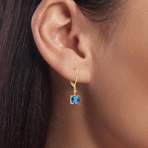 Iridescent Round Stone with CZ Accent Drop Earrings - Image 7