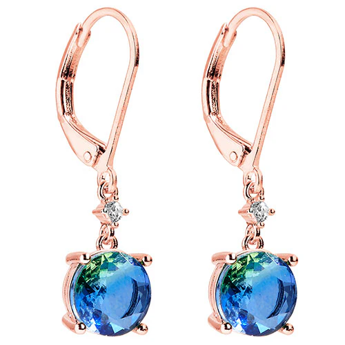 Iridescent Round Stone with CZ Accent Drop Earrings - Image 8