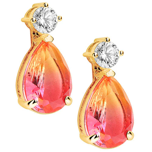 Iridescent Teardrop Stone with CZ Accent Button Earrings - Image 6