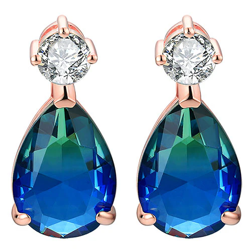 Iridescent Teardrop Stone with CZ Accent Button Earrings - Image 8