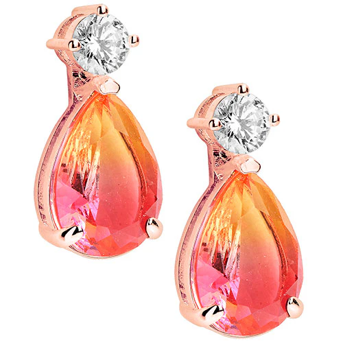 Iridescent Teardrop Stone with CZ Accent Button Earrings - Image 9