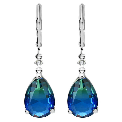 Iridescent Teardrop Stone with CZ Accent Drop Earrings - Image 3