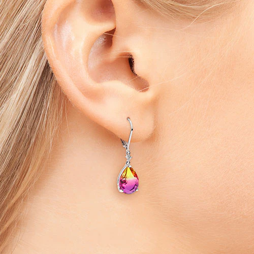 Iridescent Teardrop Stone with CZ Accent Drop Earrings - Image 4