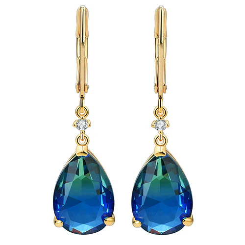 Iridescent Teardrop Stone with CZ Accent Drop Earrings - Image 6