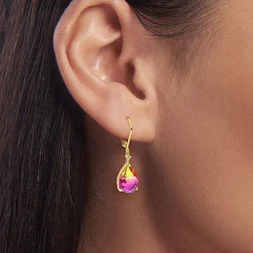Iridescent Teardrop Stone with CZ Accent Drop Earrings - Image 7