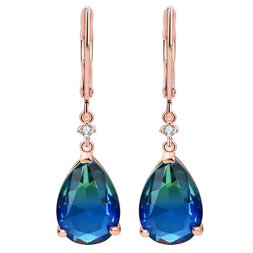 Iridescent Teardrop Stone with CZ Accent Drop Earrings - Image 9