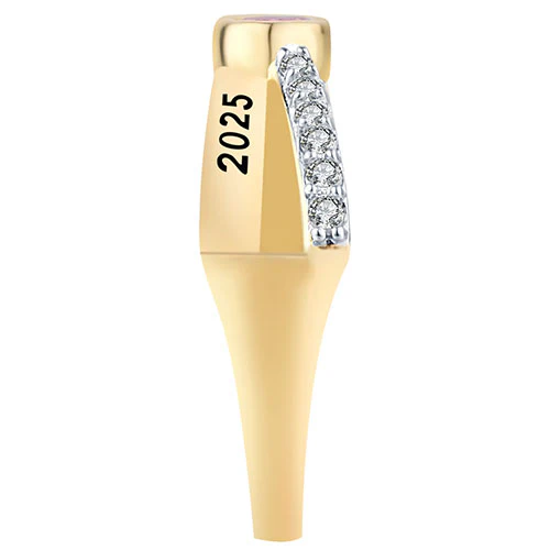 Women's 14K Gold over Sterling Crossover Oval Birthstone Fashion Class Ring - Image 3