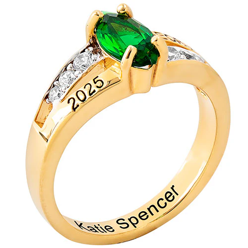 Ladies' 14K Gold over Sterling Marquise Birthstone with CZ Class Ring - Image 2