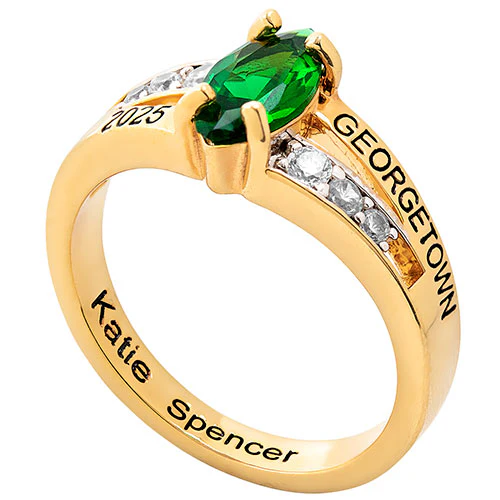 Ladies' 14K Gold over Sterling Marquise Birthstone with CZ Class Ring - Image 3