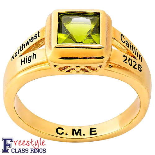 Ladies' 14K Gold over Sterling Princess Cut Birthstone Freestyle Class Ring