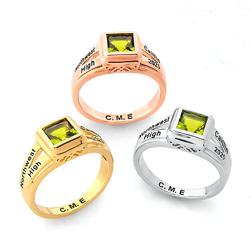Ladies' 14K Gold over Sterling Princess Cut Birthstone Freestyle Class Ring - Image 6