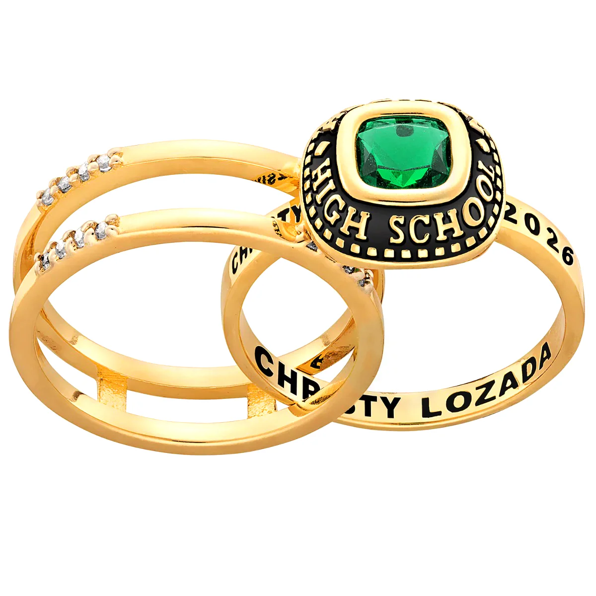 Ladies' 14k Gold Plated Freestyle Class Ring with Jacket and CZ Accents - Image 4