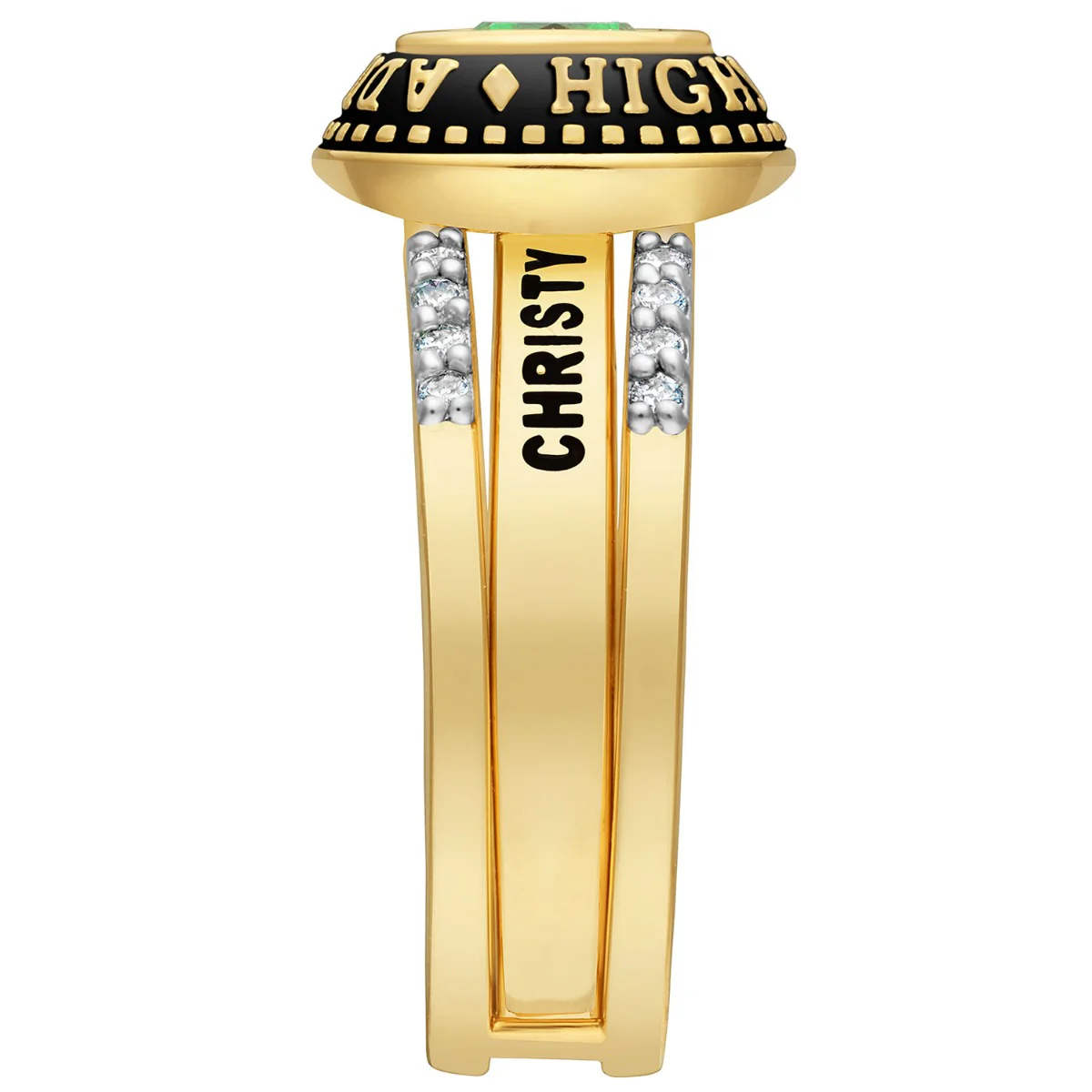 Ladies' 14k Gold Plated Freestyle Class Ring with Jacket and CZ Accents - Image 6