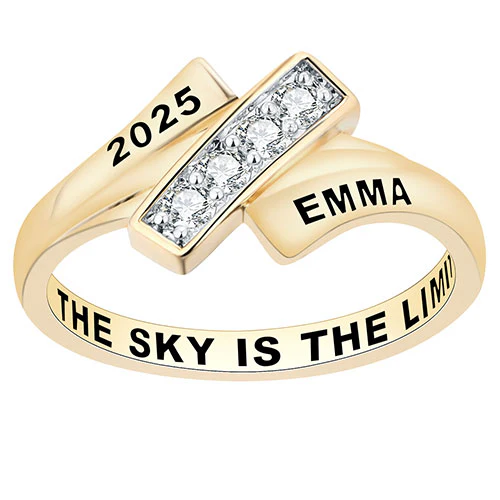 Women's 14K Gold Plated CZ Bypass Class Ring