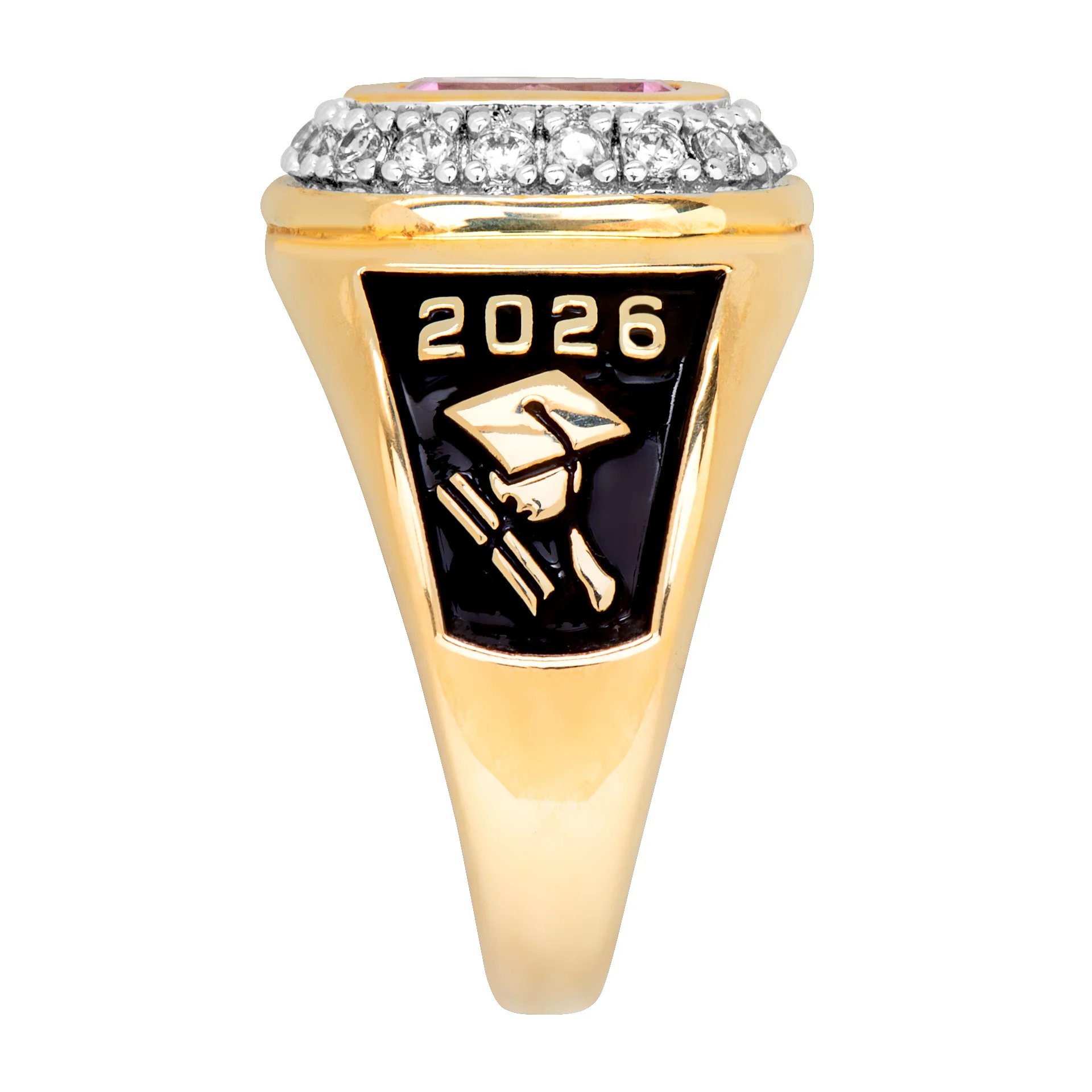 Ladies' 14K Gold Plated CZ Encrusted Traditional Personalized Class Ring - Image 3