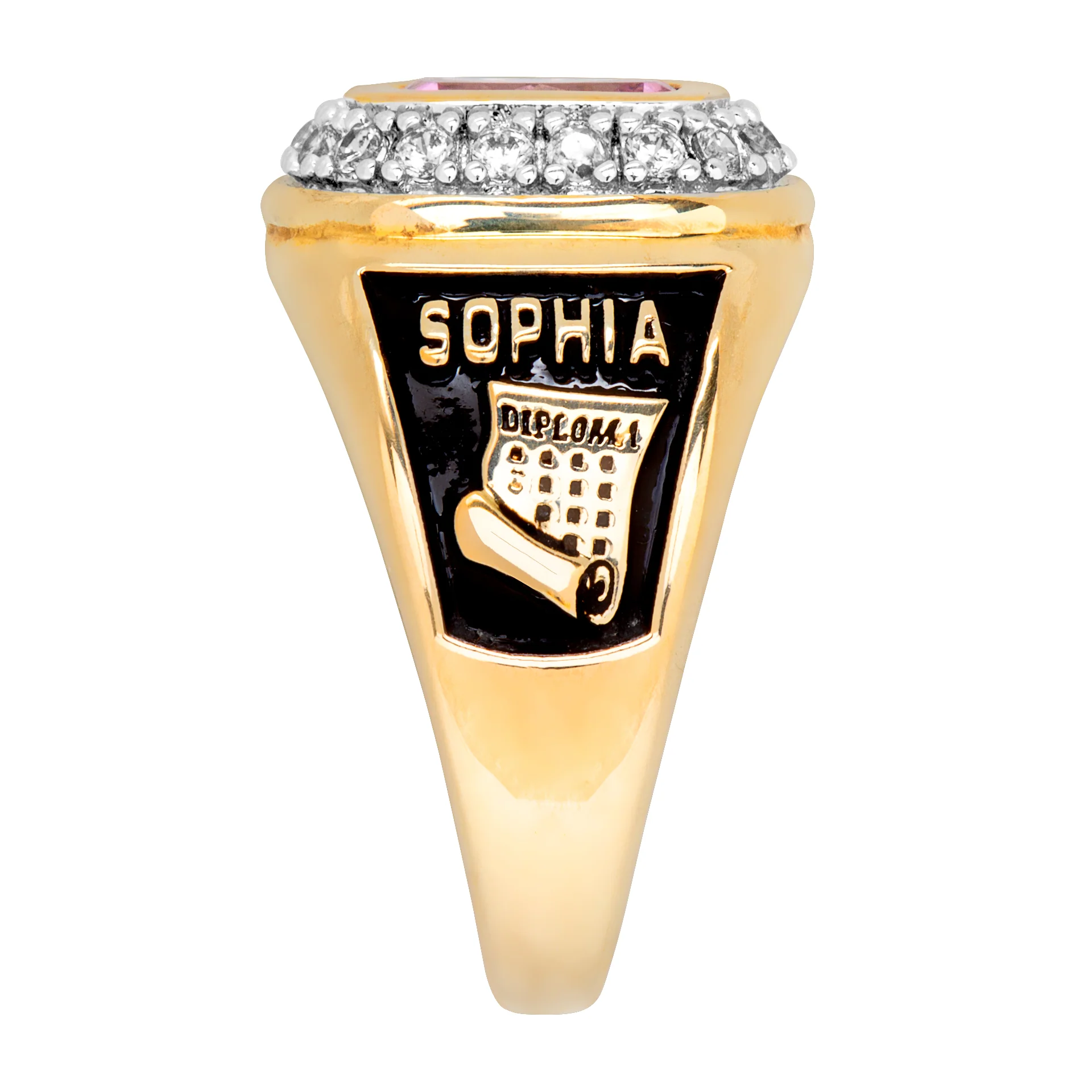 Ladies' 14K Gold Plated CZ Encrusted Traditional Personalized Class Ring - Image 4