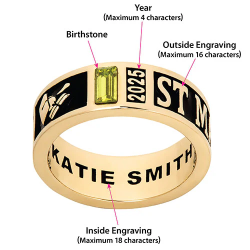 Ladies' 14K Gold Plated Decorated Band Class Ring - Image 7