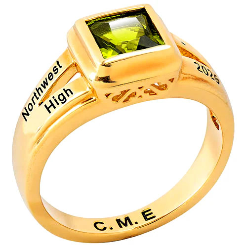Ladies' 14K Gold Plated Princess Cut Birthstone Freestyle Class Ring - Image 2