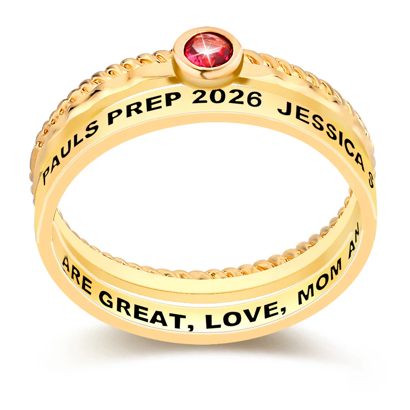 Women's 14K Gold Plated Round Birthstone Stackable Freestyle Class Ring - Image 3