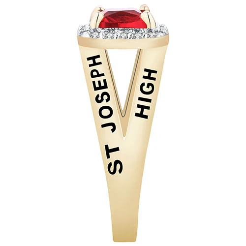 Women's 14K Gold Plated Split Band Square CZ Halo Birthstone Class Ring - Image 3