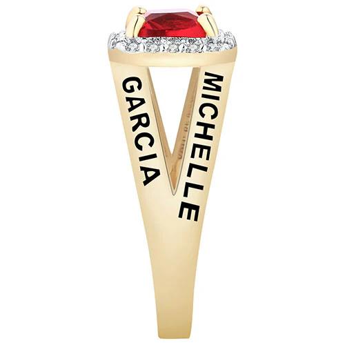 Women's 14K Gold Plated Split Band Square CZ Halo Birthstone Class Ring - Image 4