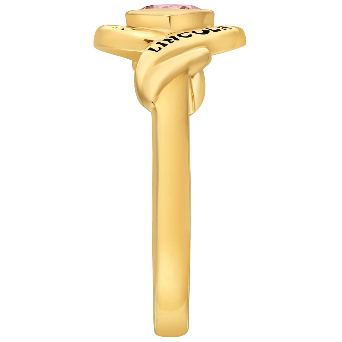 Ladies' 14k Gold Plated Swirl Bypass Round Birthstone Class Ring - Image 3
