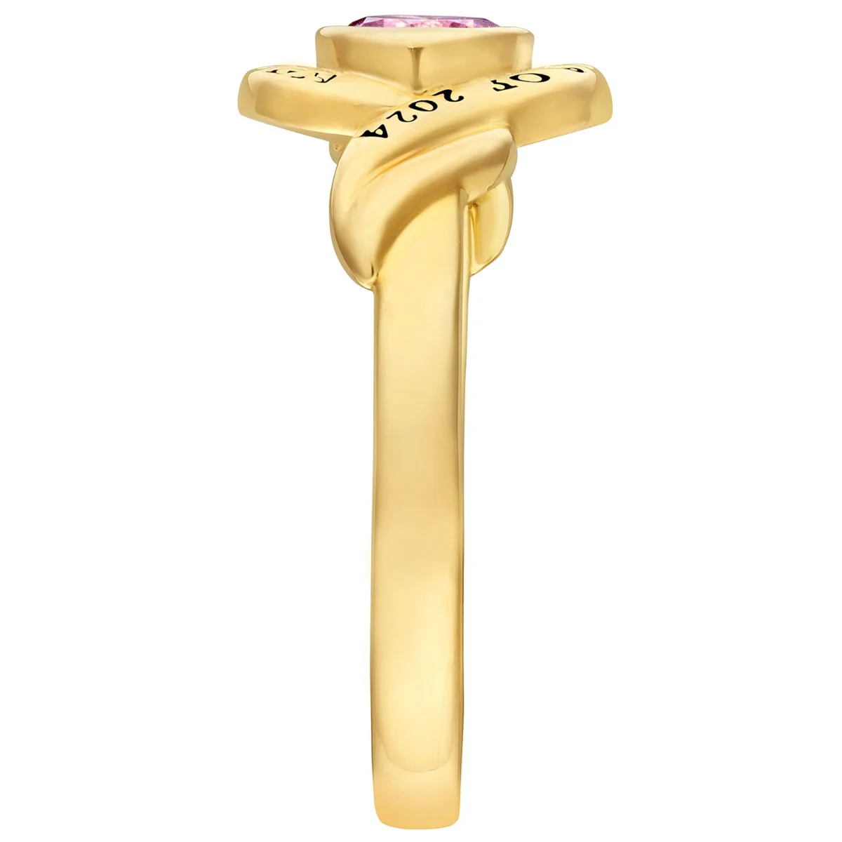 Ladies' 14k Gold Plated Swirl Bypass Round Birthstone Class Ring - Image 4