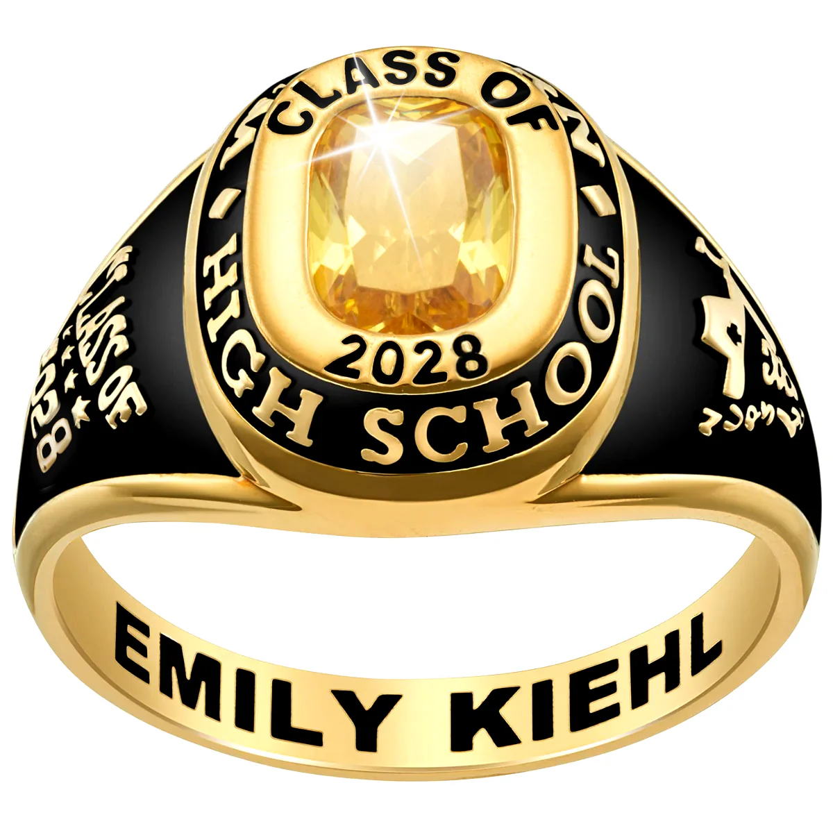 Ladies' 14K Gold Plated Traditional Cushion Birthstone Class Ring