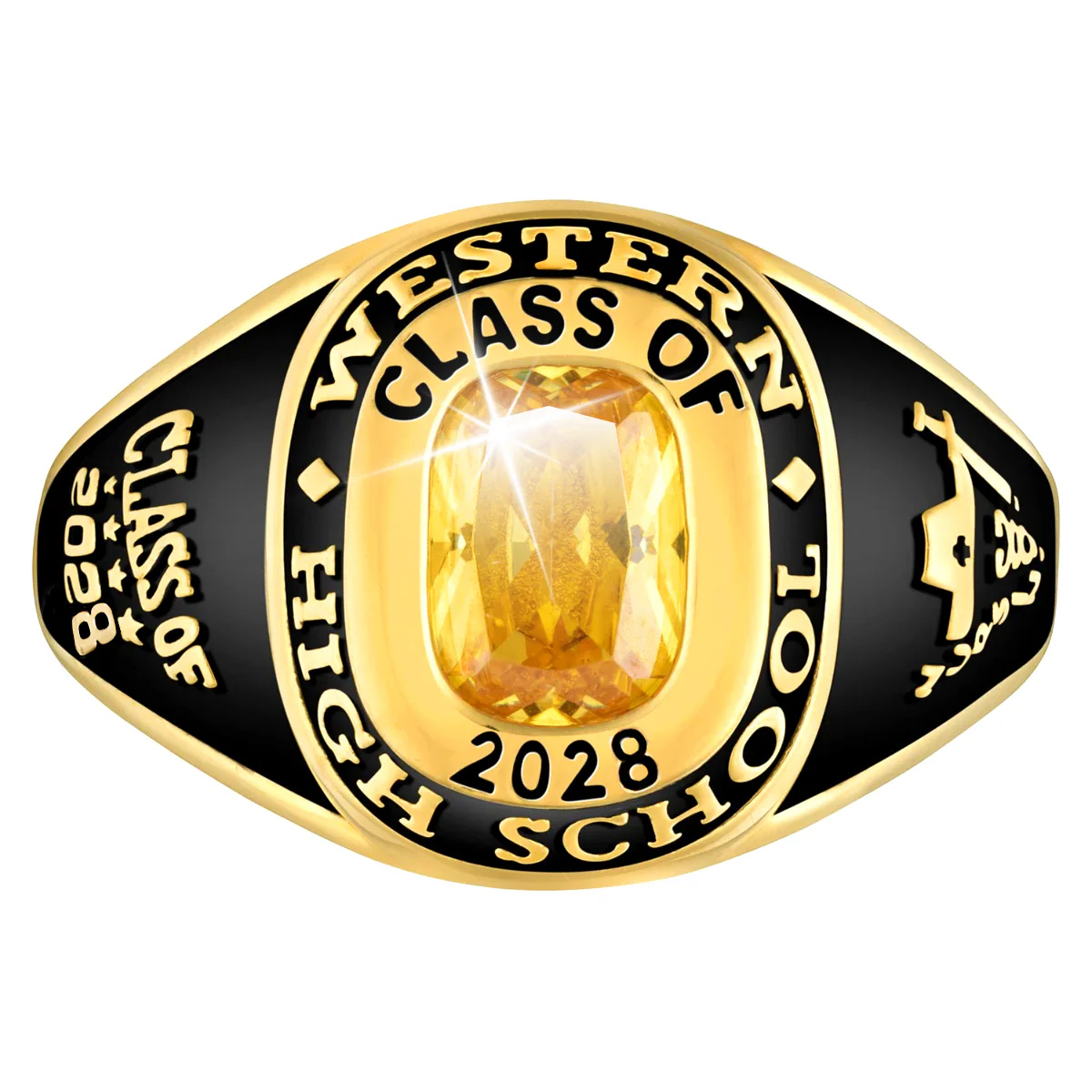 Ladies' 14K Gold Plated Traditional Cushion Birthstone Class Ring - Image 2