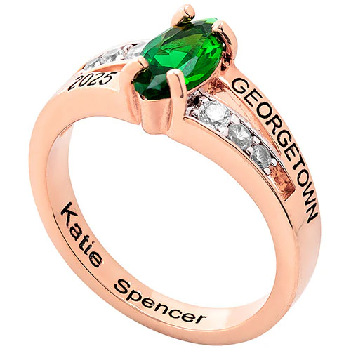 Ladies' 14K Rose Gold over Sterling Marquise Birthstone with CZ Class Ring - Image 3