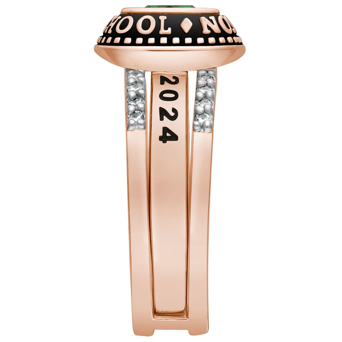 Ladies' 14k Rose Gold Plated Class Ring with Jacket and CZ Accents - Image 7
