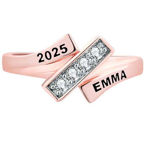 Women's  14K Rose Gold Plated CZ Bypass Class Ring - Image 2
