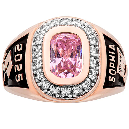 Ladies' 14K Rose Gold Plated CZ Encrusted Traditional Personalized Class Ring - Image 2
